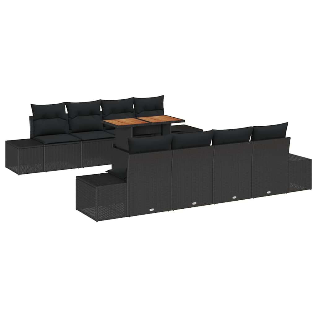 Garten-Sofa-Set mit Speicher 9 pcs Schwarz Poly Rattan
